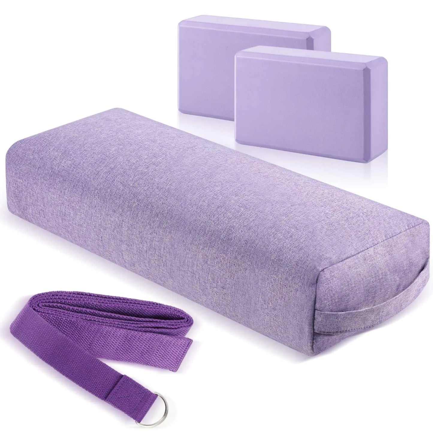 PullCrease 4 Pcs Yoga Bolster Pillows Yoga Blocks with Strap Set (Purple)