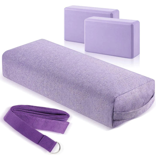 PullCrease 4 Pcs Yoga Bolster Pillows Yoga Blocks with Strap Set (Purple)